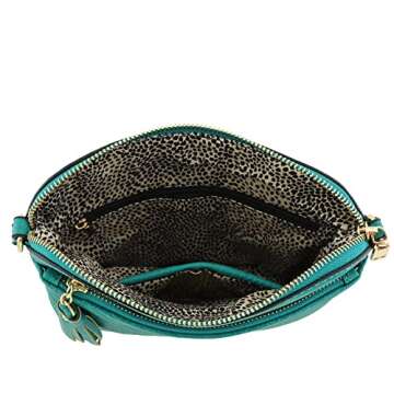 FashionPuzzle Chevron Quilted Medium Crossbody Bag with Tassel Accent (Teal)