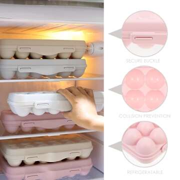 Covered Egg Holder for Refrigerator: Reusable Plastic Egg Carton 18 Egg Storage Carrier Stackable Fridge Egg Tray with Lid Pink