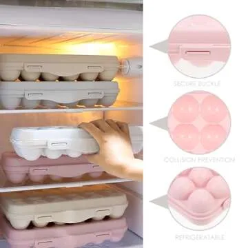 Covered Egg Holder for Refrigerator: Reusable Plastic Egg Carton 18 Egg Storage Carrier Stackable Fridge Egg Tray with Lid Pink