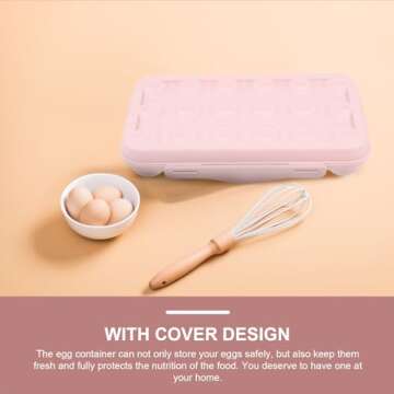 Covered Egg Holder for Refrigerator: Reusable Plastic Egg Carton 18 Egg Storage Carrier Stackable Fridge Egg Tray with Lid Pink