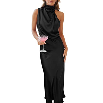 Elegant Black Satin Summer Dress for Women - Perfect for Cocktail Parties & Date Nights