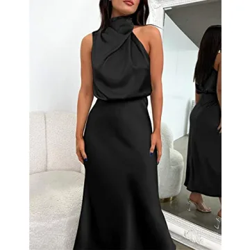 Women's Elegant Black Satin Summer Dress for Cocktail Parties