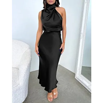 Women's Elegant Black Satin Summer Dress for Cocktail Parties