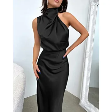 Women's Elegant Black Satin Summer Dress for Cocktail Parties