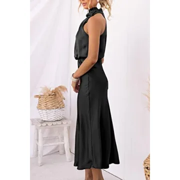 Women's Elegant Black Satin Summer Dress for Cocktail Parties
