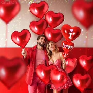 KatchOn 12+1 Foil Red Heart Balloons for Love Celebrations