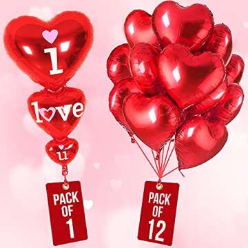 KatchOn 12+1 Foil Red Heart Balloons for Love Celebrations