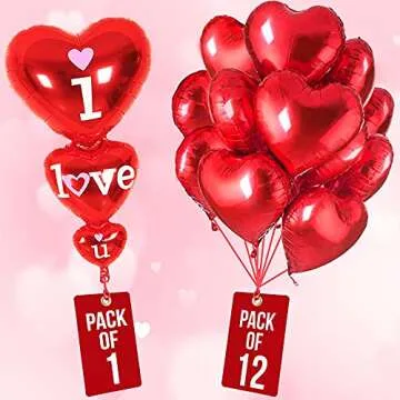 KatchOn 12+1 Foil Red Heart Balloons for Love Celebrations