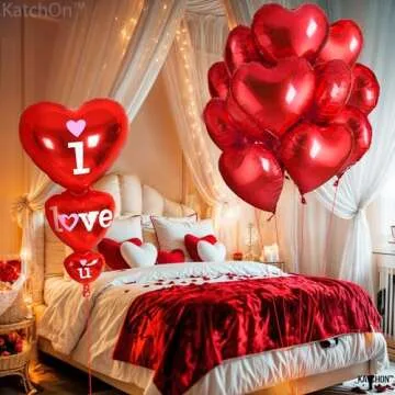 KatchOn 12+1 Foil Red Heart Balloons for Love Celebrations
