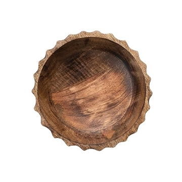 Bloomingville 9.5" Round Mango Wood Bowl with Scalloped Edge