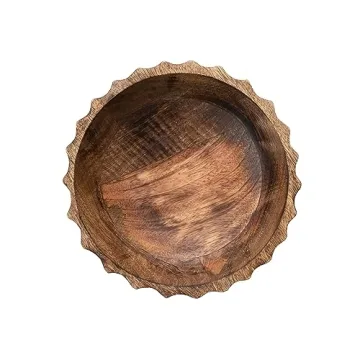 Bloomingville 9.5" Round Mango Wood Bowl with Scalloped Edge