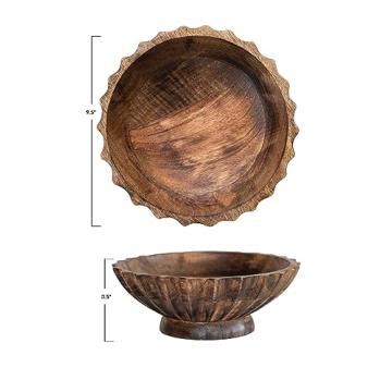 Bloomingville 9.5" Round Mango Wood Bowl with Scalloped Edge