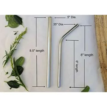 Reusable Stainless Steel Straws by EARTHLINGS │ Set of 8 Including 4 Extra Wide Smoothie Straws + 4 Bent Straws │ Including 2 Cleaning Brushes + Travel Bag │ Eco Friendly & Vegan