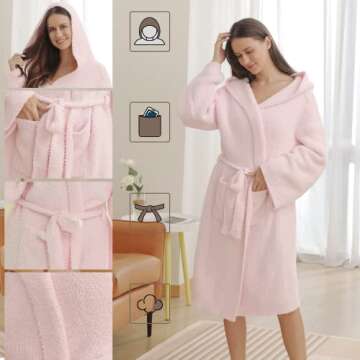 bearberry Hooded Robe Cozy In The Wild Robe Lightweight Soft Plush Bathrobe with Pockets for Women (Pink)