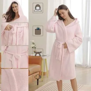 bearberry Hooded Robe Cozy In The Wild Robe Lightweight Soft Plush Bathrobe with Pockets for Women (Pink)