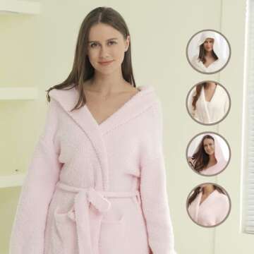 bearberry Hooded Robe Cozy In The Wild Robe Lightweight Soft Plush Bathrobe with Pockets for Women (Pink)
