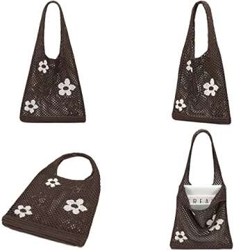 CATMICOO Crochet Beach Bag Tote: Small Knit Bag Summer Shoulder Bag for Vacation