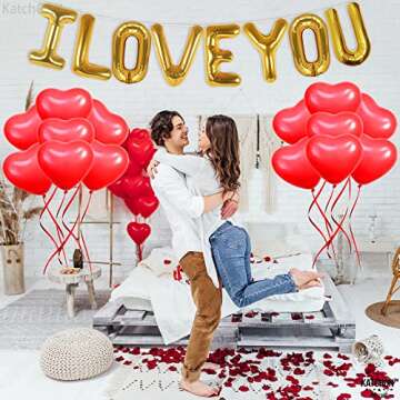 KatchOn, I Love You Balloons and Heart Balloons - 16 Inch, Pack 28 | Love Balloons, Red Heart Balloons for Romantic Decorations Special Night | Valentines Day Balloons, Valentines Day Decorations