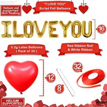 KatchOn, I Love You Balloons and Heart Balloons - 16 Inch, Pack 28 | Love Balloons, Red Heart Balloons for Romantic Decorations Special Night | Valentines Day Balloons, Valentines Day Decorations