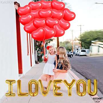 KatchOn, I Love You Balloons and Heart Balloons - 16 Inch, Pack 28 | Love Balloons, Red Heart Balloons for Romantic Decorations Special Night | Valentines Day Balloons, Valentines Day Decorations