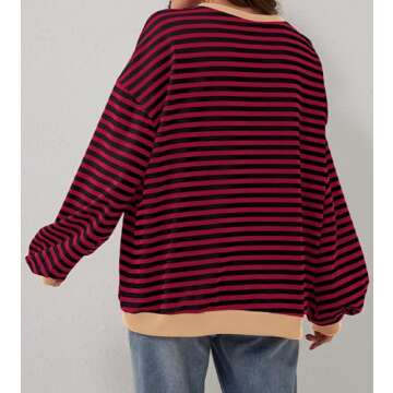synound Women Striped Color Block Oversized Sweatshirt Crew Neck Long Sleeve Shirt Pullover Top Casual Loose Fit Sweater