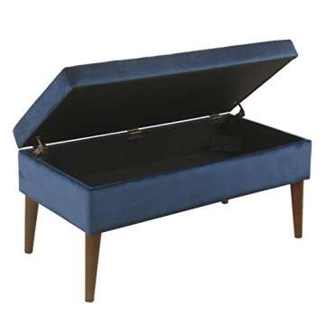 HomePop Home Decor | K8086-B256 | Kaufmann Collection Modern Storage Ottoman Bench | Large Ottoman Bench with Storage for Living Room & Bedroom, Navy Woven