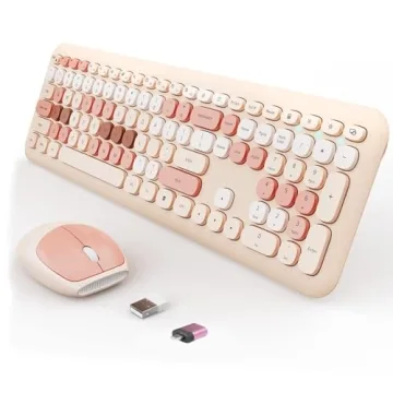 Wireless Keyboard and Mouse Combo: Colorful Ergonomic Retro Design