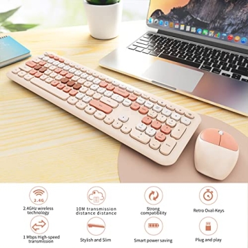 Colorful Ergonomic Wireless Keyboard and Mouse Combo