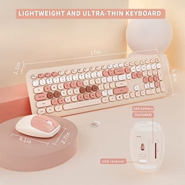 Colorful Ergonomic Wireless Keyboard and Mouse Combo