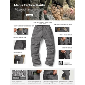 CQR Men's Tactical Pants, Water Resistant Ripstop Cargo Pants, Lightweight EDC Work Hiking Pants, Outdoor Apparel, Raider Charcoal, 28W x 30L
