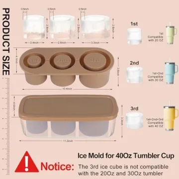 DDMY Ice Mold Silicone Tray for Tumbler Cups, 20-40 oz