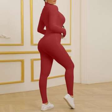 ECHOINE Womens One Piece Bodycon Jumpsuit -Sexy Long Sleeve High Waist Embroidery Zipper Romper Clubwear