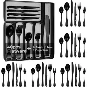 49-Piece Black Silverware Set for 8 with Organizer
