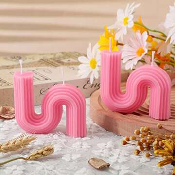 Tondiamo 2 Pcs Valentine's Candles Twist Aesthetic Candles Cool S Shape Minimalist Geometric Shaped Soy Wax Scented Art Decorative Handmade for Wedding Birthday Valentine Gift(Light Pink)
