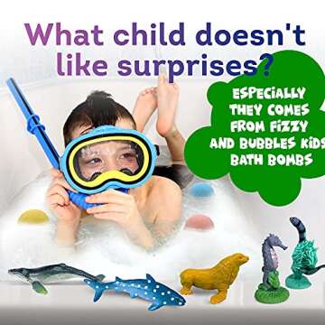 Organic Kids Bath Bombs with Sea Animal Toys - 6 Count