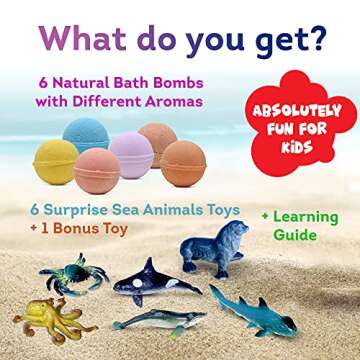 Organic Kids Bath Bombs with Sea Animal Toys - 6 Count