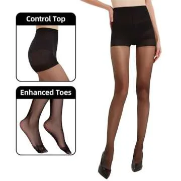 Citystl 3 Pairs Black Sheer Tights for Women - 20D Resist Tears Control Top Pantyhose with Reinforced Toes, Smooth, Supple(Black-M)