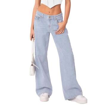 NIMIN Womens Vintage Baggy Mid Rise Washed Jeans Loose Straight Wide Leg Y2K High Waisted Denim Pants with Pockets Bleached Blue X-Large