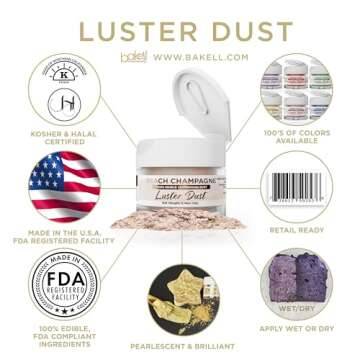 BAKELL Edible Luster Dust & Paint | LUSTER DUST Edible Powder | KOSHER Certified Paint, Powder & Dust | 100% Edible & Food Grade| Cakes, Vegan Paint & Dust (Peach Champagne, 4g)