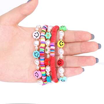 Happy Face Pearl Bracelet - Trendy Rainbow Stackable Jewelry