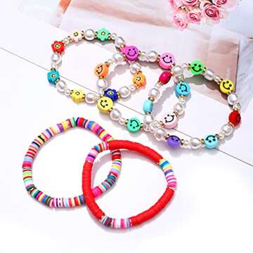 Happy Face Pearl Bracelet - Trendy Rainbow Stackable Jewelry