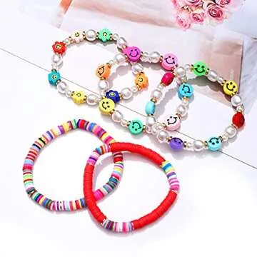 Happy Face Pearl Bracelet - Trendy Rainbow Stackable Jewelry