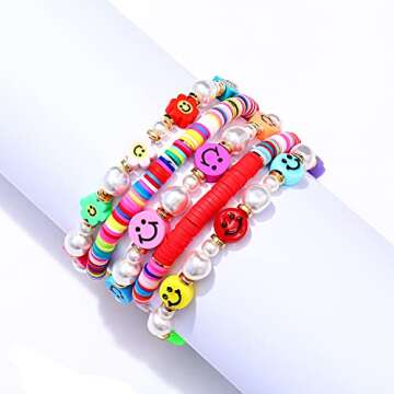 Happy Face Pearl Bracelet - Trendy Rainbow Stackable Jewelry