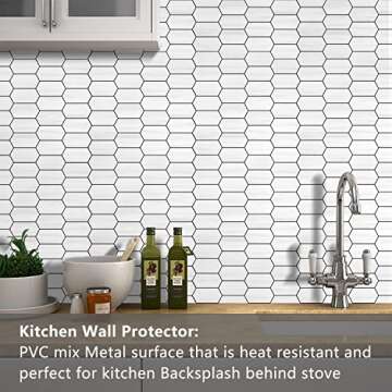 Vamos Tile Long Hexagon Peel and Stick Backsplash Tile - 10 Sheets Stick on Backsplash for Kitchen a...
