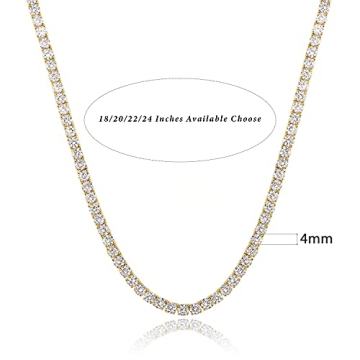 4mm Gold Tennis Necklace, 18K Plated Cubic Zirconia