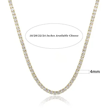 4mm Gold Tennis Necklace, 18K Plated Cubic Zirconia