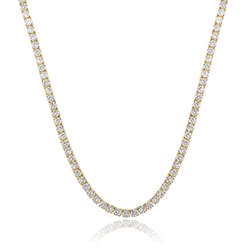 4mm Gold Tennis Necklace, 18K Plated Cubic Zirconia