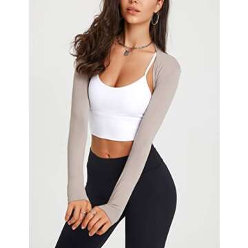 FindThy Women’s Casual Open Front Bolero Cooling Shawl Arm Sleeve Crop Top Shrug Covers(1478-Coffee-M-LB)