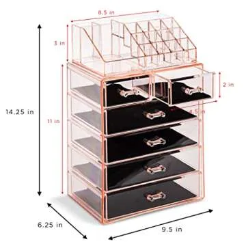 Sorbus Clear Cosmetic Makeup Organizer - Make Up & Jewelry Storage, Case & Display - Spacious Design - Great Holder for Dresser, Bathroom, Vanity & Countertop (4 Large, 2 Small Drawers) [Pink]