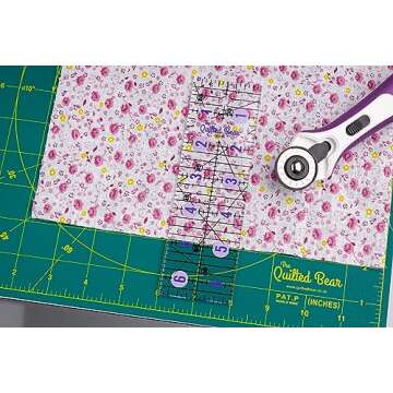 The Quilted Bear 360° Rotating & Lockable Self Healing Cutting Mat 12" x 12" with 45mm Rotary Cutter - Green: Your Ultimate Crafting Companion for Precision and Convenience.